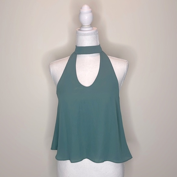 Olivaceous Teal Green Cut Out Halter Top. Small - Picture 1 of 10